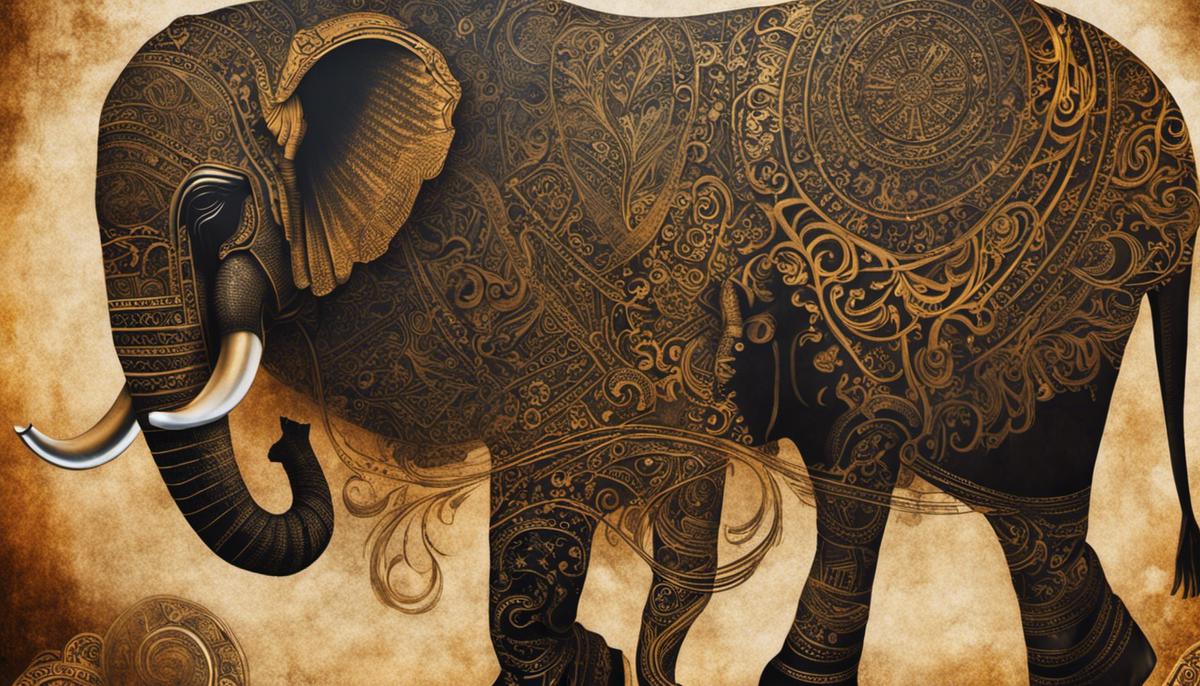 An image depicting an elephant with biblical symbols surrounding it, representing its profound symbolic role in biblical context.