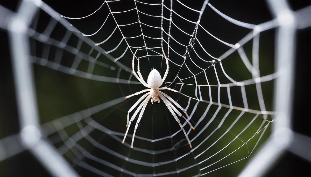 A close-up image of a white spider depicted in a web, symbolizing precision and subtlety.