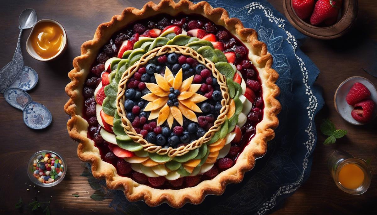 Image of a pie with different kinds of patterns on top, symbolizing the diverse elements and layers of meaning associated with pie dreams.