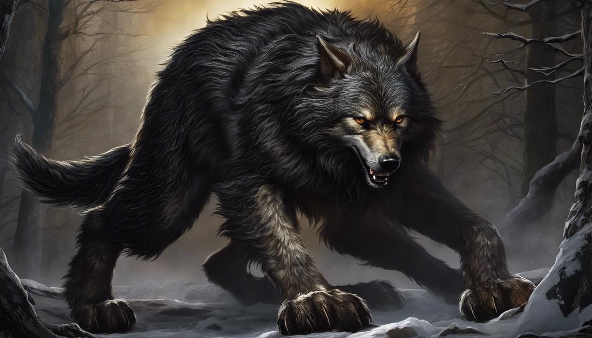 An image depicting the symbolism of werewolves in Christian text and tradition, showcasing their role as a powerful metaphor for humanity's dual nature and the interplay between faith and folklore.