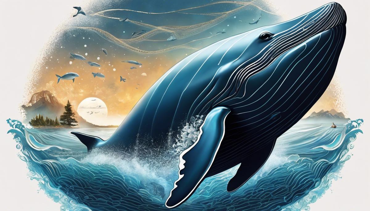 Illustration of a person dreaming of a whale, symbolizing connection with the divine, wisdom, and transformation