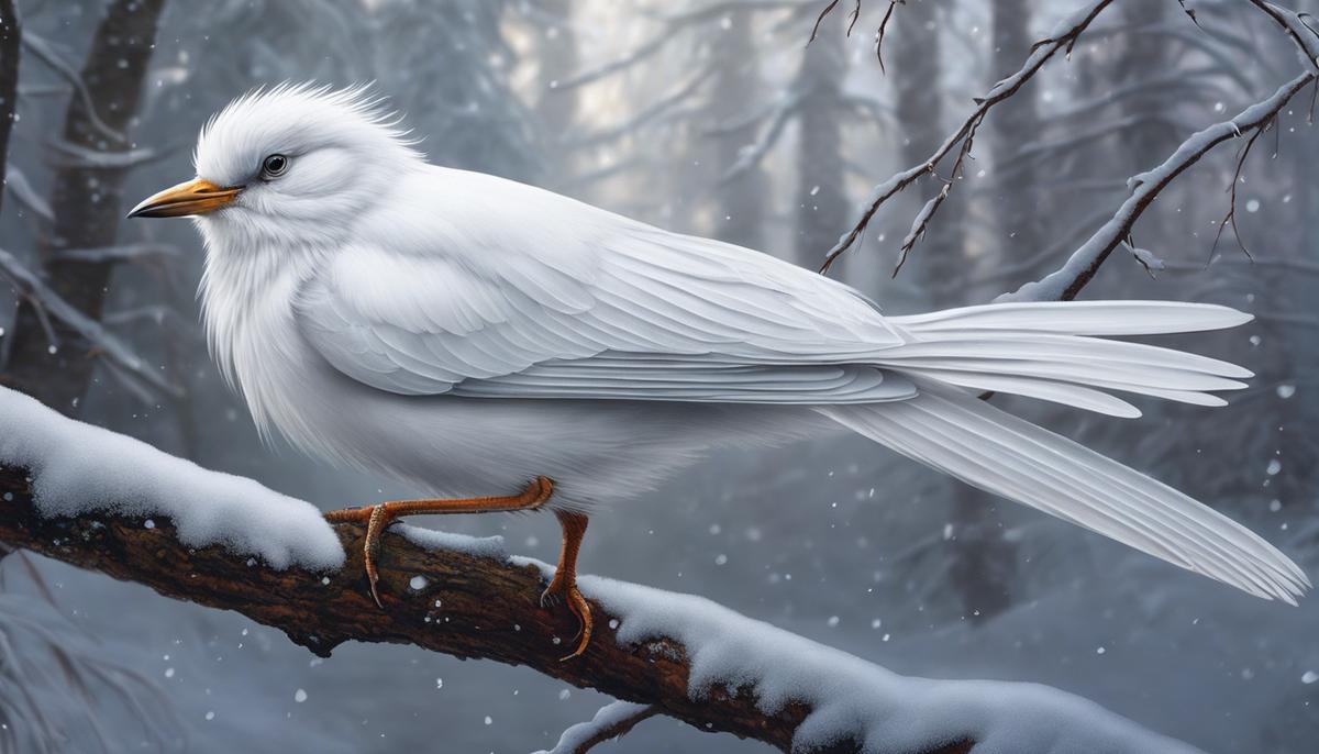 An image depicting a serene white bird with snowy feathers, symbolizing the mysteries of dreams and subconscious messages.