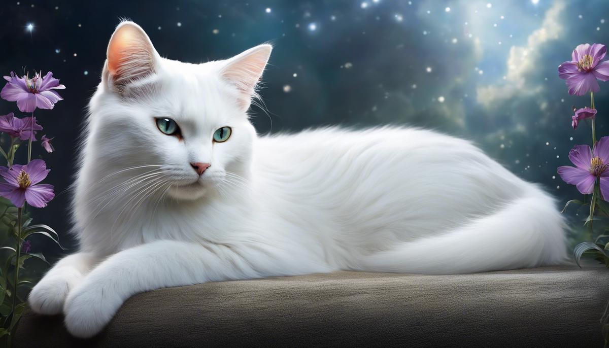 An image of a serene white cat in a dream, symbolizing the subconscious whisperings and the need for attentive reflection.