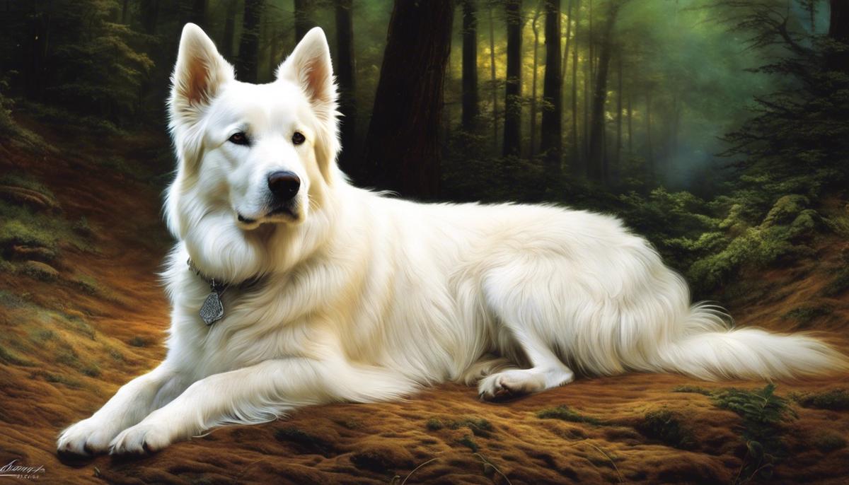 A white dog symbolizing various interpretations in dream psychology.