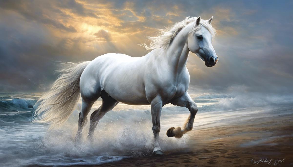 Image depicting a white horse in a dream, representing freedom, autonomy, and new beginnings