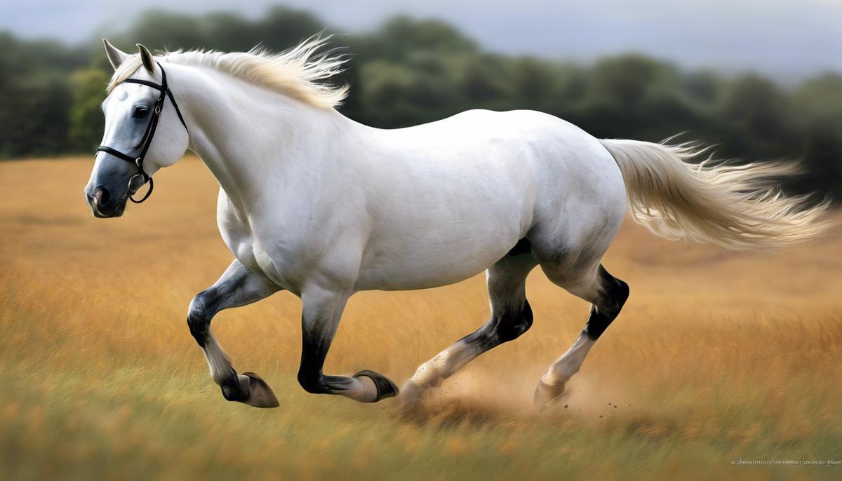 An image of a white horse galloping in a field, symbolizing purity, righteousness, and triumph.