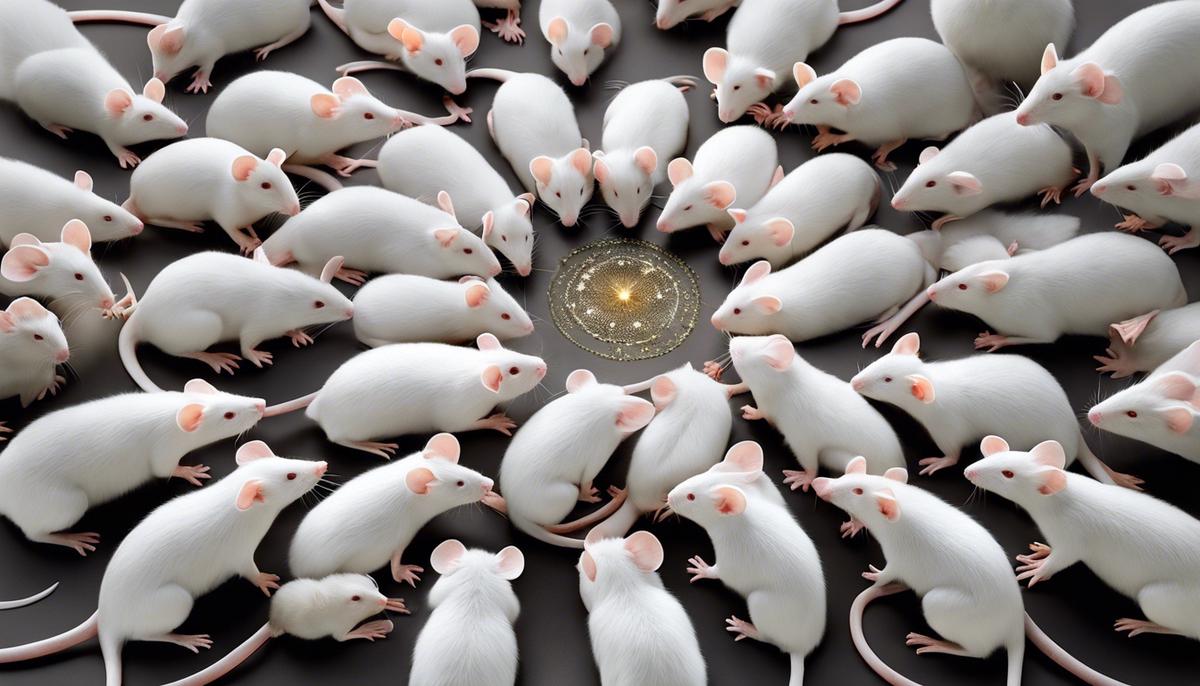 Image description: A close-up view of a group of white mice in a circular arrangement, symbolizing the intersection of biblical symbolism and the complexity of dreams.