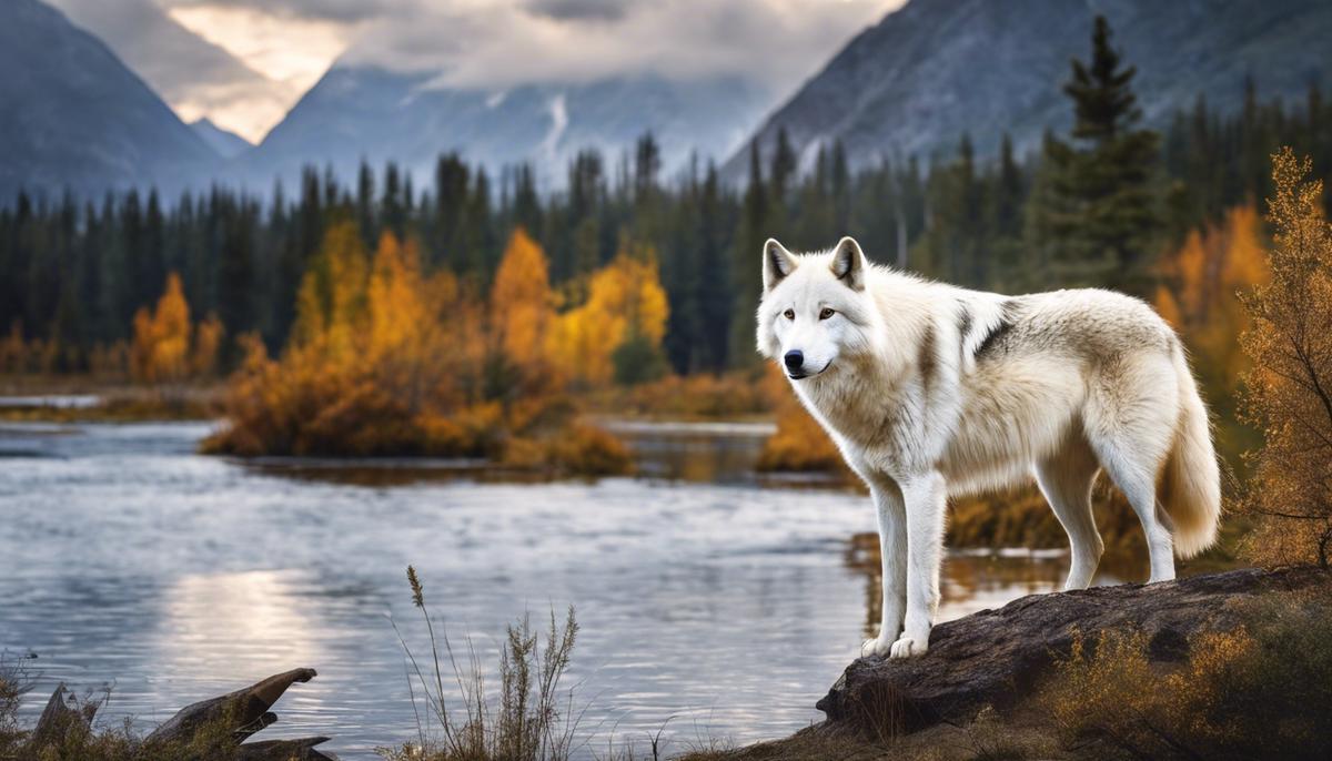 An image of a majestic white wolf in its natural habitat