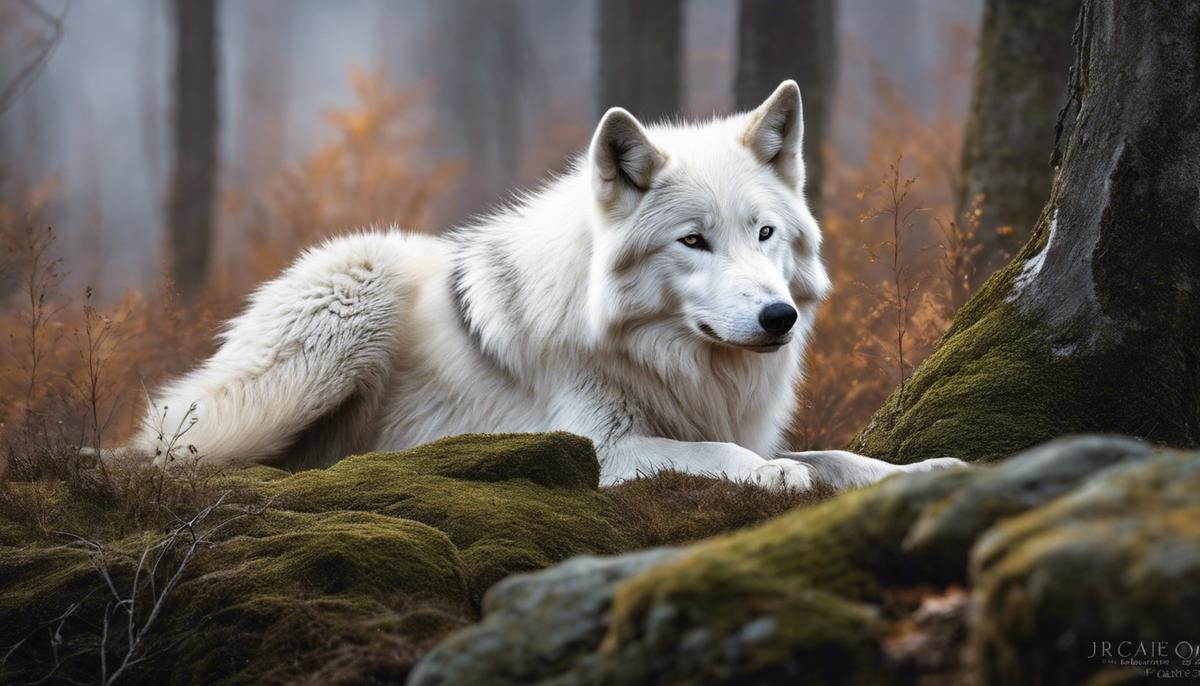 Image of a white wolf in a dream, symbolizing purity, survival, autonomy, and leadership.