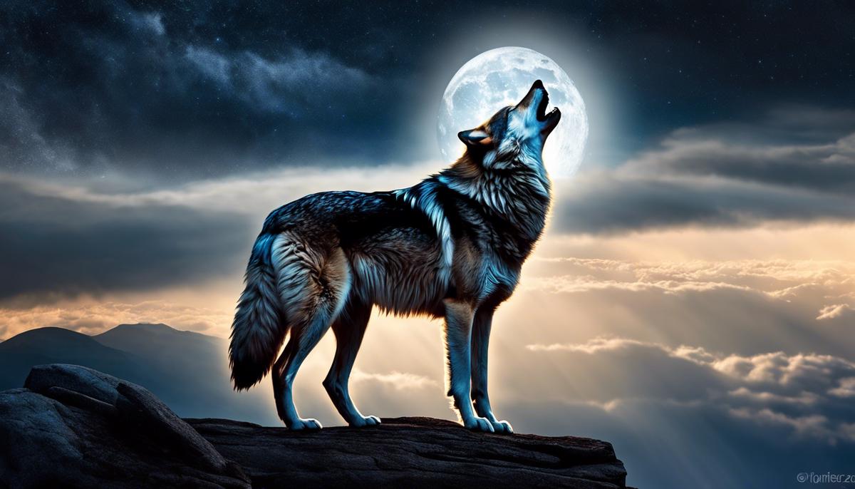 Image of a howling wolf against a moonlit sky, representing the intense and emotive content of wolf attack dreams.
