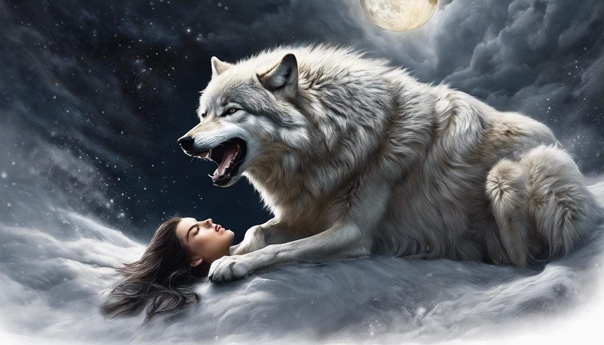 An image of a wolf attacking a dreamer in their sleep