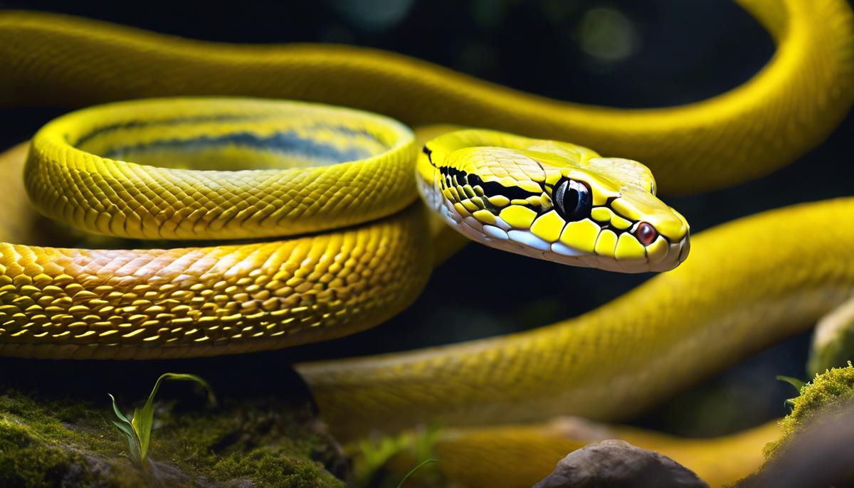 Image of a yellow snake in a dream, symbolizing spiritual growth and enlightenment
